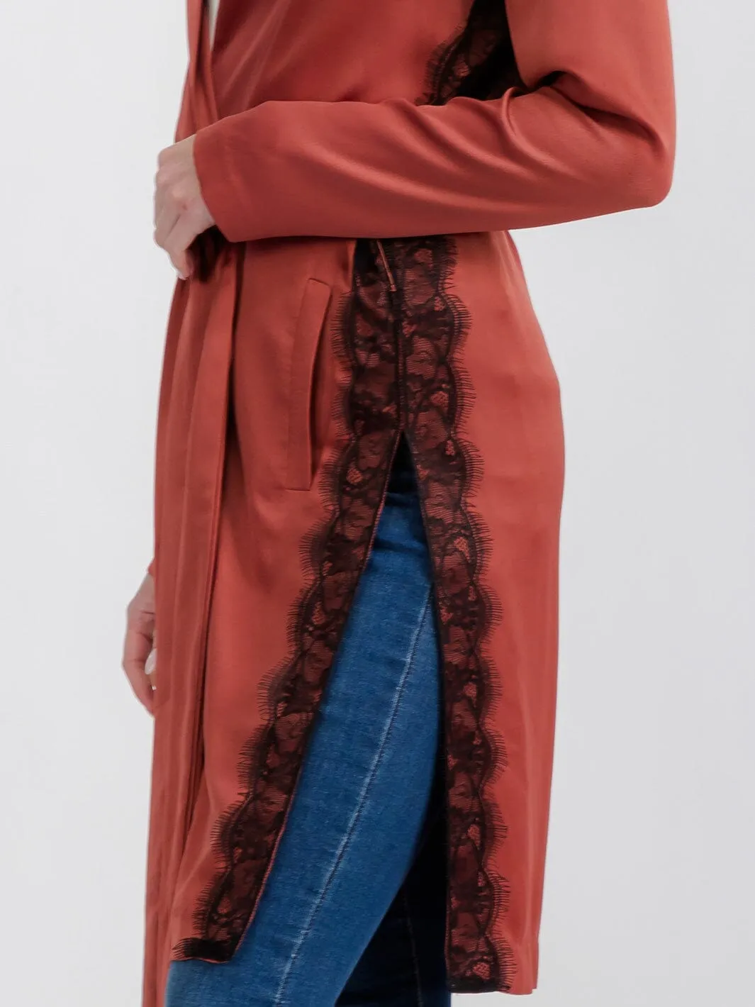WOMEN'S LONG SLEEVE OPEN FRONT SELF TIE SIDE LACE DETAIED CARDIGAN
