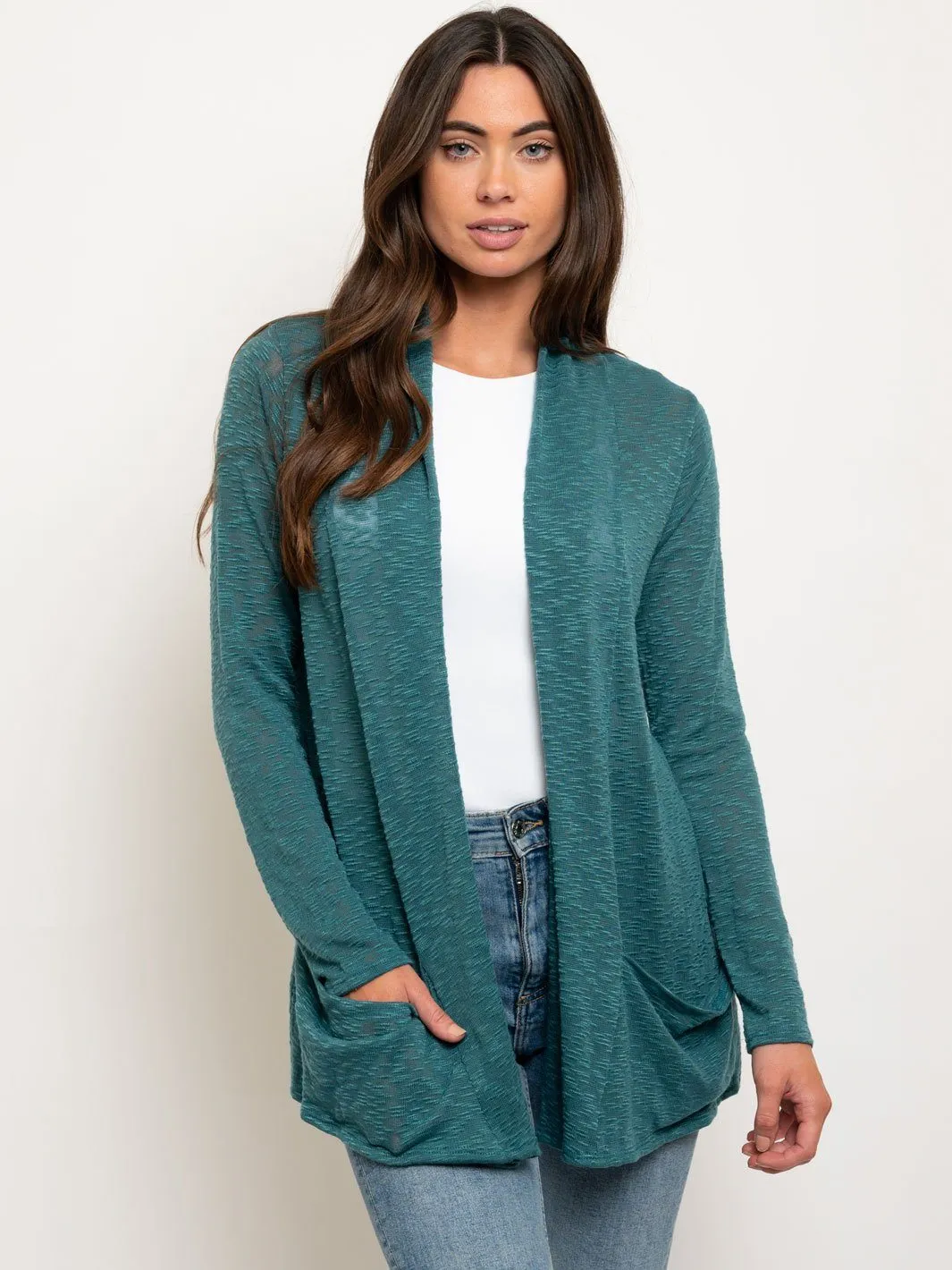 WOMEN'S LONG SLEEVE POCKETS CARDIGAN