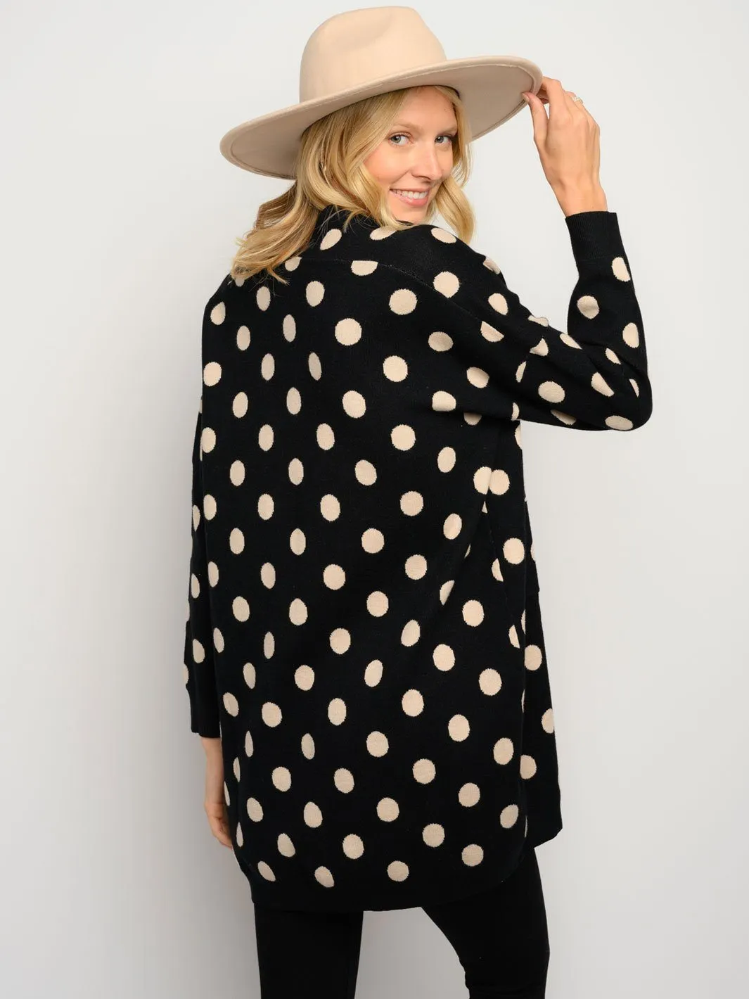 WOMEN'S LONG SLEEVE POCKETS POLKA DOTS CARDIGAN