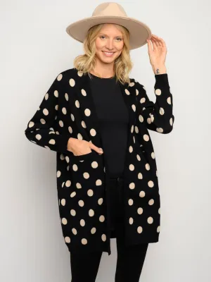 WOMEN'S LONG SLEEVE POCKETS POLKA DOTS CARDIGAN