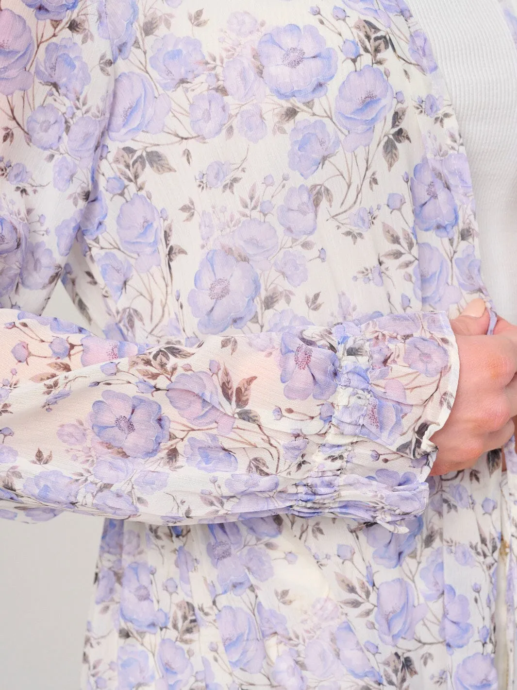 WOMEN'S LONG SLEEVE SELF TIE FLORAL KIMONO
