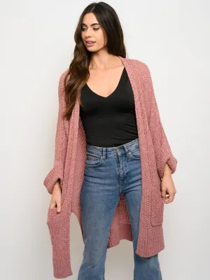 WOMEN'S LONG SLEEVE SIDE SLITS POCKETS CARDIGAN