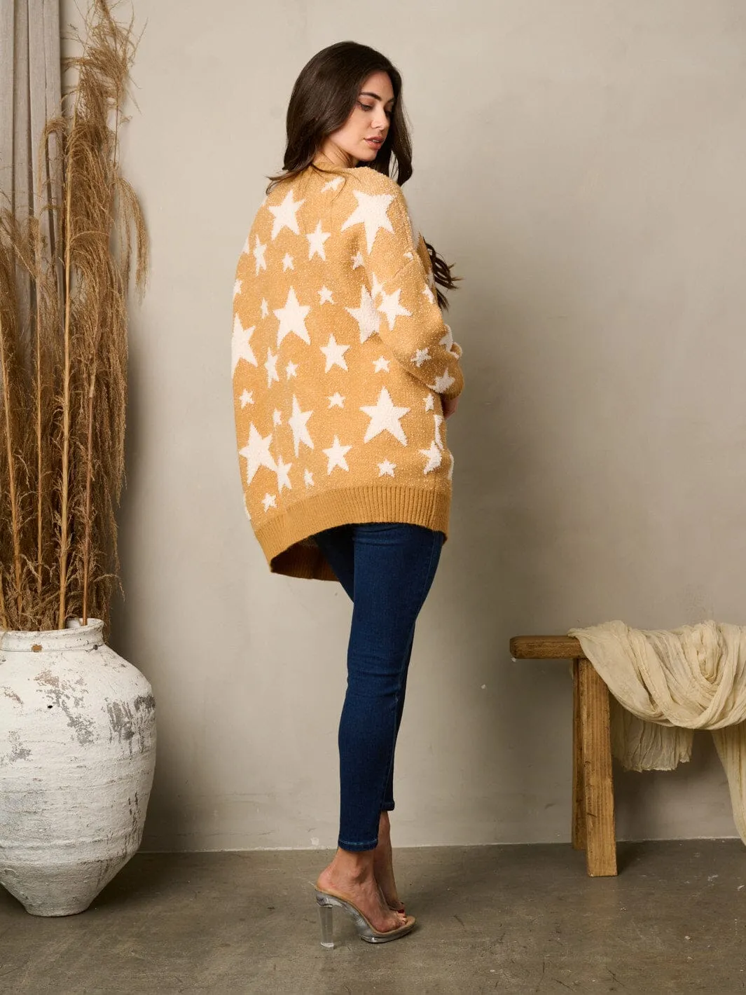 WOMEN'S LONG SLEEVE STARS PRINT CARDIGAN