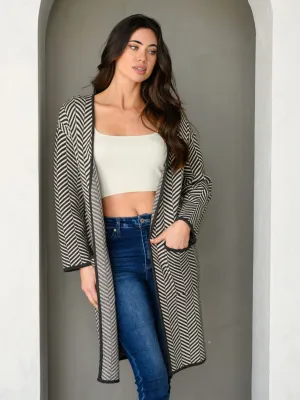 WOMEN'S LONG SLEEVE STRIPES POCKETS CARDIGAN