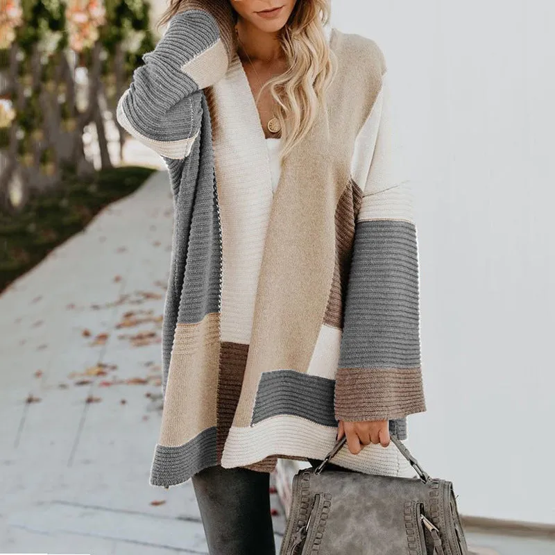 Women‘s Oversized Loose Splicing Sweater Cardigan