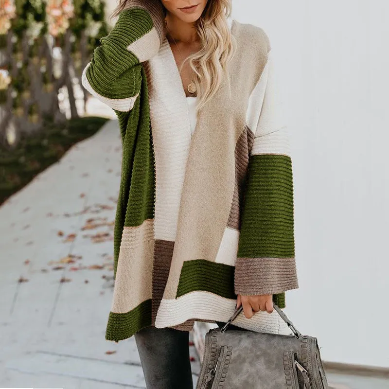 Women‘s Oversized Loose Splicing Sweater Cardigan