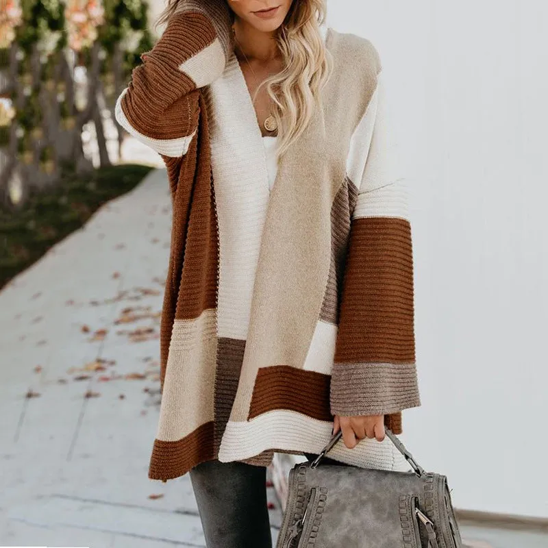 Women‘s Oversized Loose Splicing Sweater Cardigan