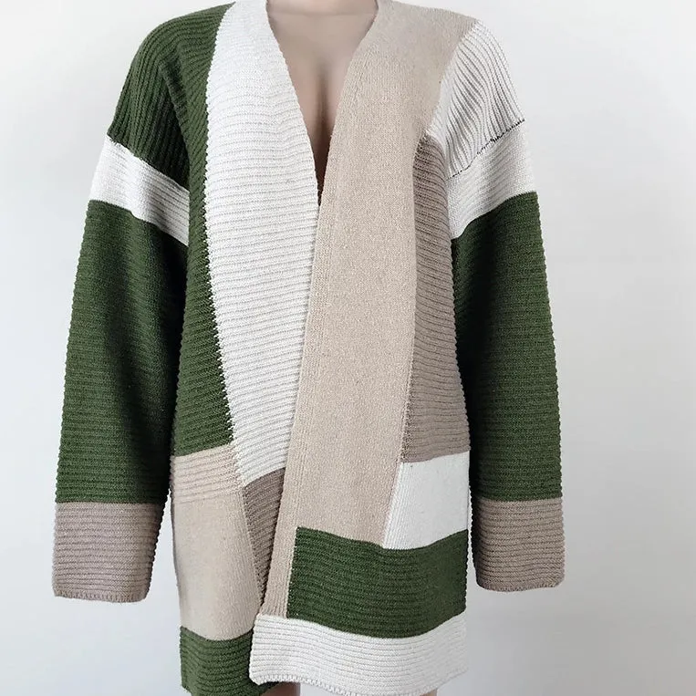 Women‘s Oversized Loose Splicing Sweater Cardigan