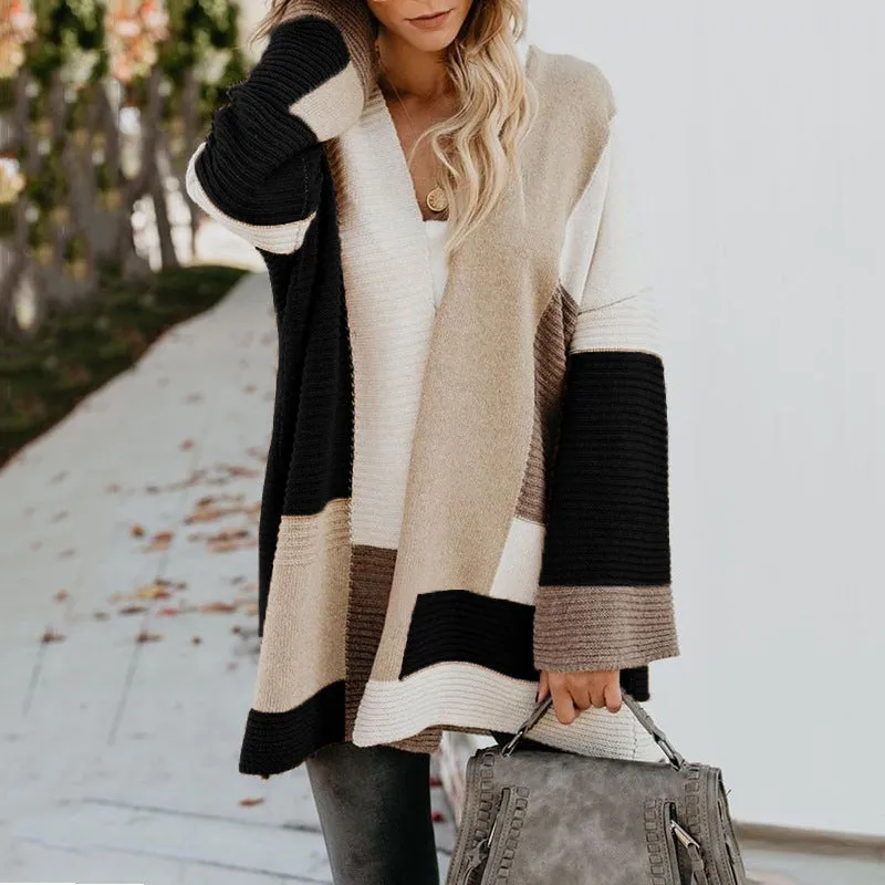 Women‘s Oversized Loose Splicing Sweater Cardigan