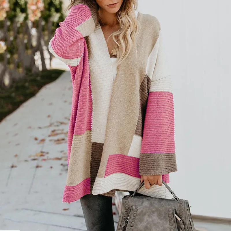 Women‘s Oversized Loose Splicing Sweater Cardigan