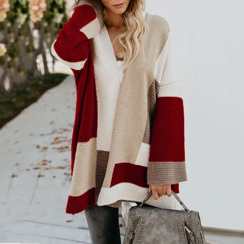 Women‘s Oversized Loose Splicing Sweater Cardigan