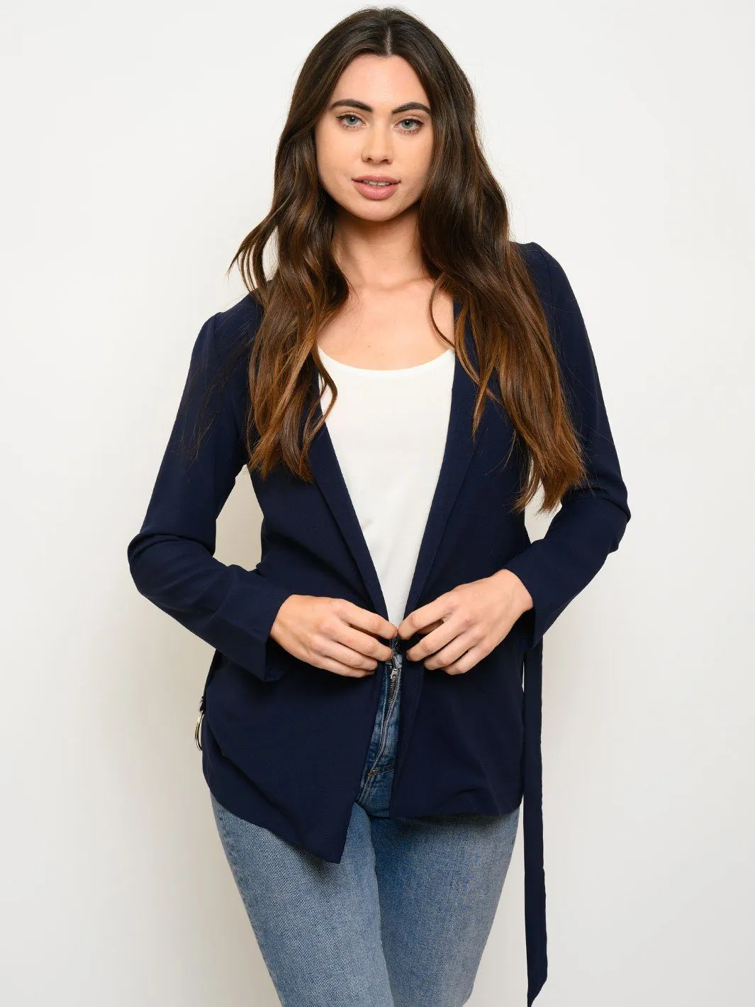 WOMEN'S SELF TIE LONG SLEEVE CARDIGAN