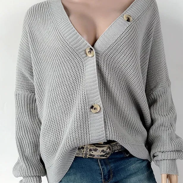 Women‘s Single-breasted Long Sleeve Sweater Cardigan
