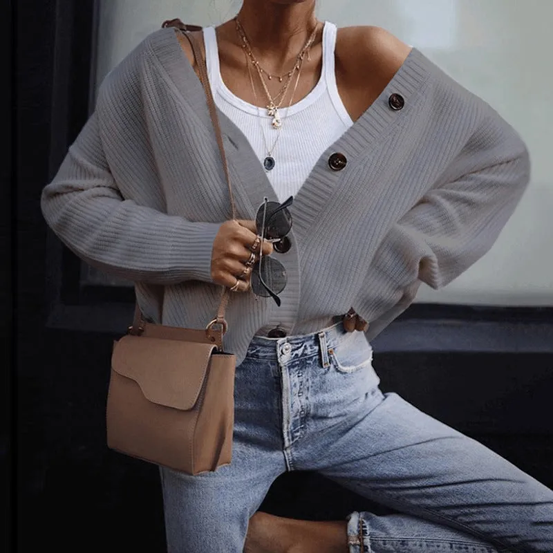 Women‘s Single-breasted Long Sleeve Sweater Cardigan