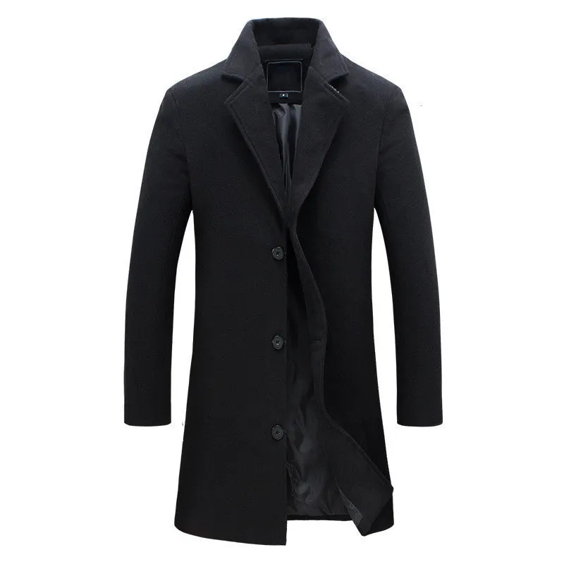 wool long coat men warm black business overcoat mens Stylish woolen jacket praka EU size S-4XL, ZA194