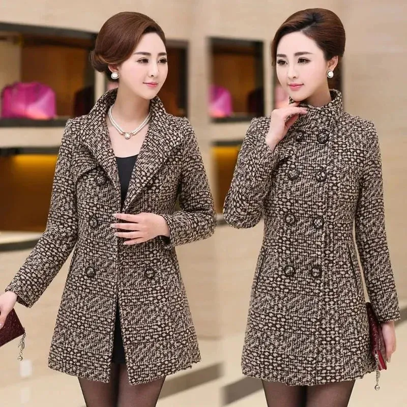 Woolen Jacket Women's Mid Length 2024 Autumn/Winter New Korean Version Loose Plaid Add Cotton Thicken Warm Woolen Coats Female