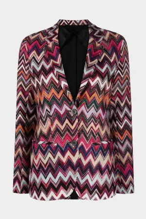 Zig-Zag Crochet Knit Blazer in Dark Pink Tones