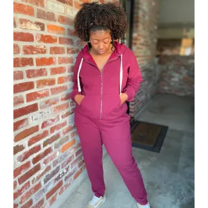 Zipper Hoodie and Pants Set Burgundy