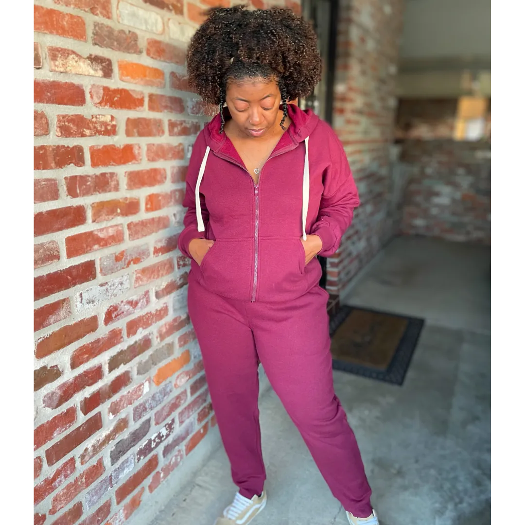 Zipper Hoodie and Pants Set Burgundy